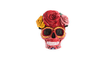 colorful sugar skull isolated on white background