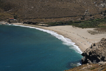 The beach of Achla on the island of Andros Cyclades Greec