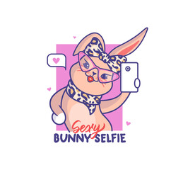 The Easter rabbit is taking a selfie. Fashionable animal