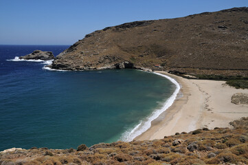 The beach of Achla on the island of Andros Cyclades Greec