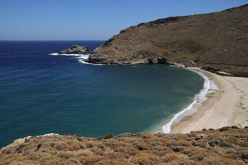 The beach of Achla on the island of Andros Cyclades Greec