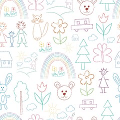 Set of children hand drawing line doodles, vector illustration isolated.