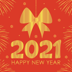 happy new year design with decorative golden bow and frame