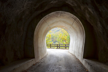 Exit from the tunnel with a beautiful view of the autumn nature