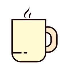 hot coffee mug icon, line and fill style