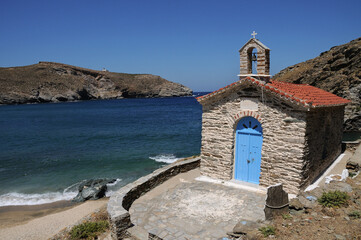 The beach of Achla on the island of Andros Cyclades Greece.Saint Nicholas