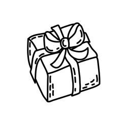 Gift box in the style of an outline. Coloring. Icon. Vector.