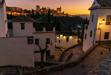 Panoramic view of the Alhambra in Granada from the Albaicín neighborhood