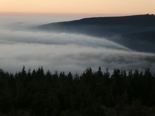 sunrise above the clouds of inversion i the valley