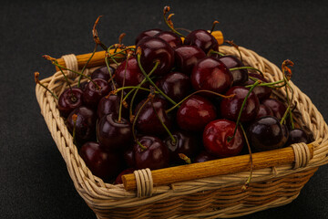 Sweet cherry in the basket