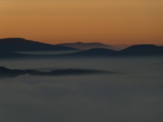 sunrise above the clouds of inversion i the valley