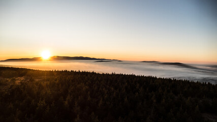 sunrise above the clouds of inversion i the valley