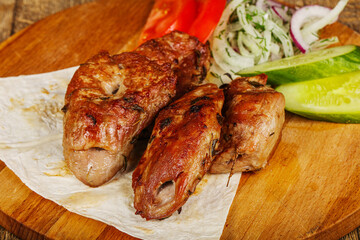 Pork kebab - Sashlik bbq seved vegetables