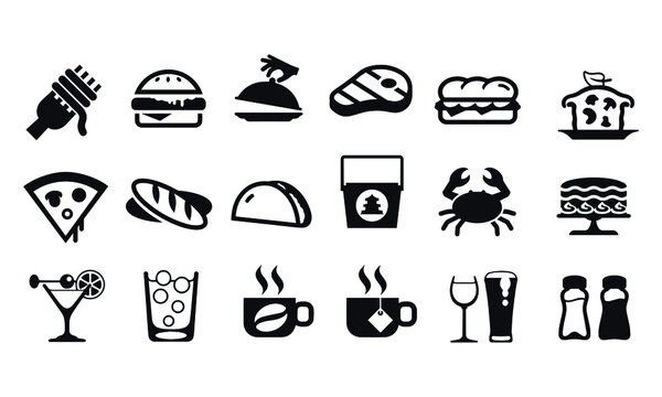  Food and Drink Black Icons vector design 