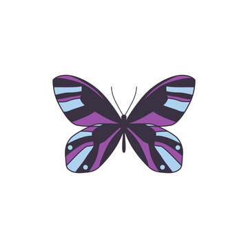 Butterfly with spread purple wings symbol, flat vector illustration isolated.
