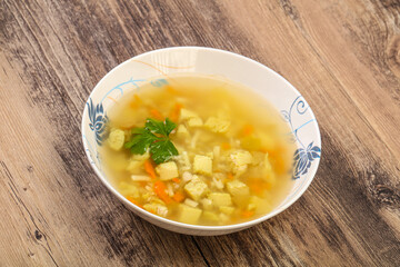 Tasty chicken soup with carrot