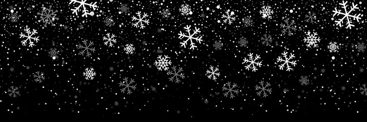 Falling snow on a transparent background. Snow. Snowfall, snowflakes in different shapes and forms. Snowfall isolated on transparent background. Vector illustration - 391849667