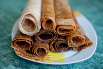 Homemade apple pastila on a green table