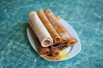Homemade apple pastila on a green table