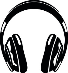 Over Ear Dj Headphones Monochrome Vector Illustration