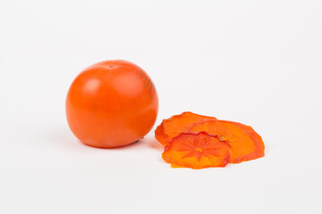 Persimmon fruit dried on white background