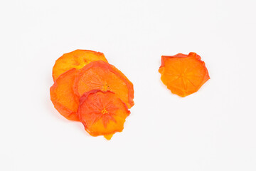 Persimmon fruit dried on white background