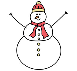 Cute cartoon Snowman. Hand drawn doodle frosty. Christmas and new year concept. Vector illustration isolation on white background.
