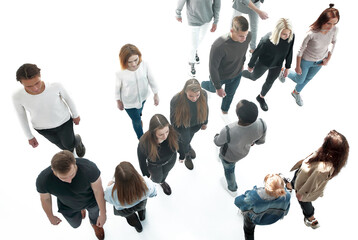 top view . young people moving in opposite directions