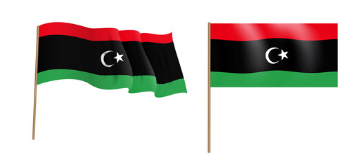 colorful naturalistic waving flag of the State of Libya. Vector Illustration
