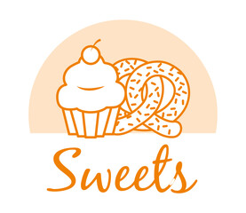 sweets design with cupcake and pretzel, line style