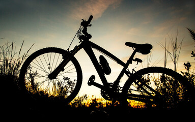 Fototapeta na wymiar silueta de una bicicleta de montaña en el campo