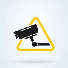 Surveillance camera warning sign icon or logo. Security Alarm  concept. Surveillance CCTV Camera vector illustration.