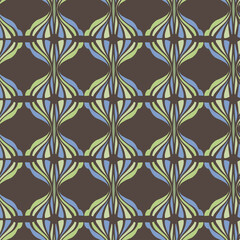 Vector seamless colorful pattern of ornamental abstract shapes in lines on dark