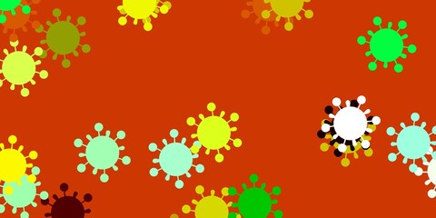 Light green, yellow vector background with covid-19 symbols.