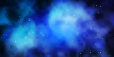 Dark BLUE vector background with colorful stars.