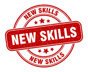 new skills stamp. new skills label. round grunge sign