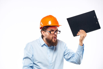 emotional worker orange paint safety construction industry cropped view