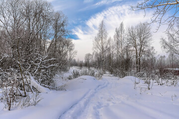 Winter landscape in the Leningrad region.