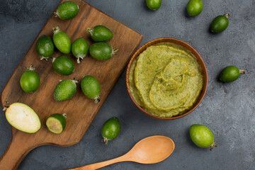 Feijoa fruits and feijoa smoothie