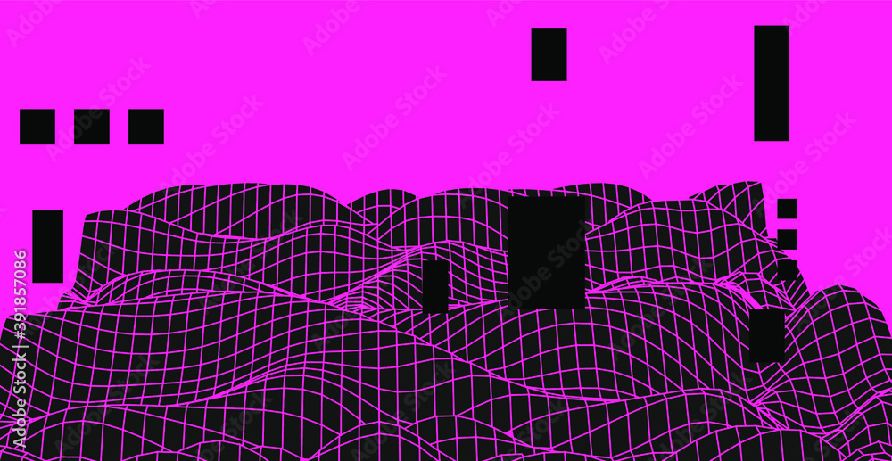 Aufkleber Big data and complex information visualization concept. Glitched and distorted 3d surface, graph or map mathematical function.