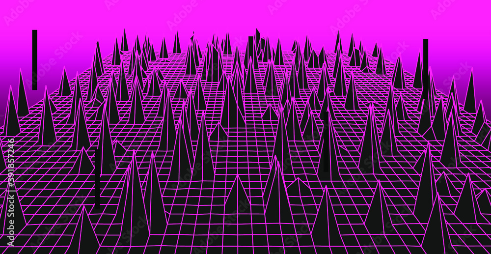 Fototapete Generative computer art and complex information visualization concept. Glitched and distorted polygonal 3d surface, graph or map mathematical function.