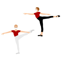 Ballet dancer, gymnast in face medical mask, ballet during the corona pandemic, boys collection. Vector element.
