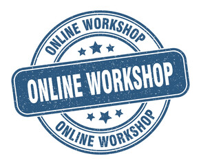 online workshop stamp. online workshop label. round grunge sign