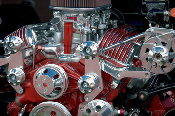 Custom hot rod car engine. - 391857678