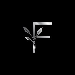 Monogram Initial Logo Letter F. Silver vector design concept floral leaf for business identity.