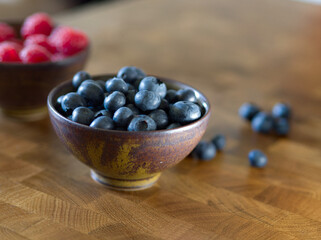 Tasty vegan breakfast with raspberrys and blueberrys