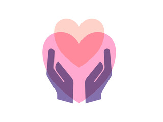 Heart care illustration logo. Hand palms holding two hears icon. Heart healthcare and organ donor illustrated concept vector.