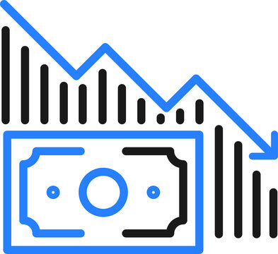 growth decrease icon. money loss icon vector