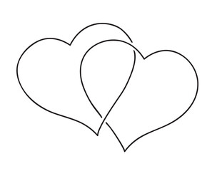 Continuous line art drawing. Couple of hearts symbolize love. Abstract hearts woman and baby.