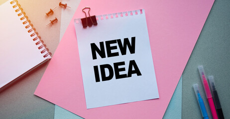 Inscription NEW IDEA. The inscription on the sheet for notes. Lettering content has implications...